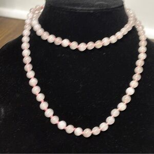 Elegant Rose Quartz Pink Beaded long Necklace